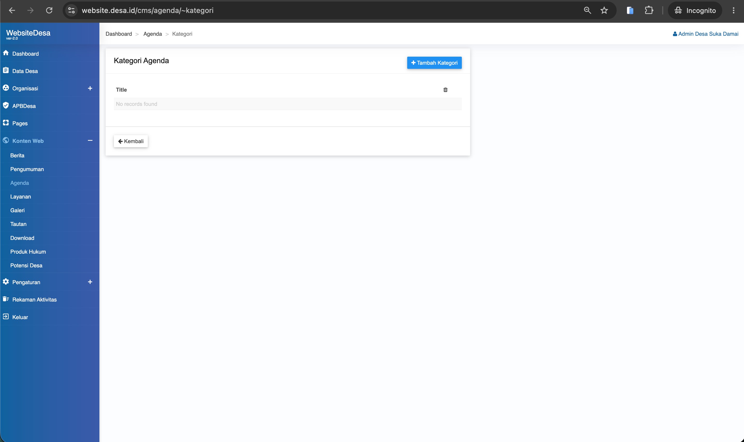 Screenshot Kategori Agenda