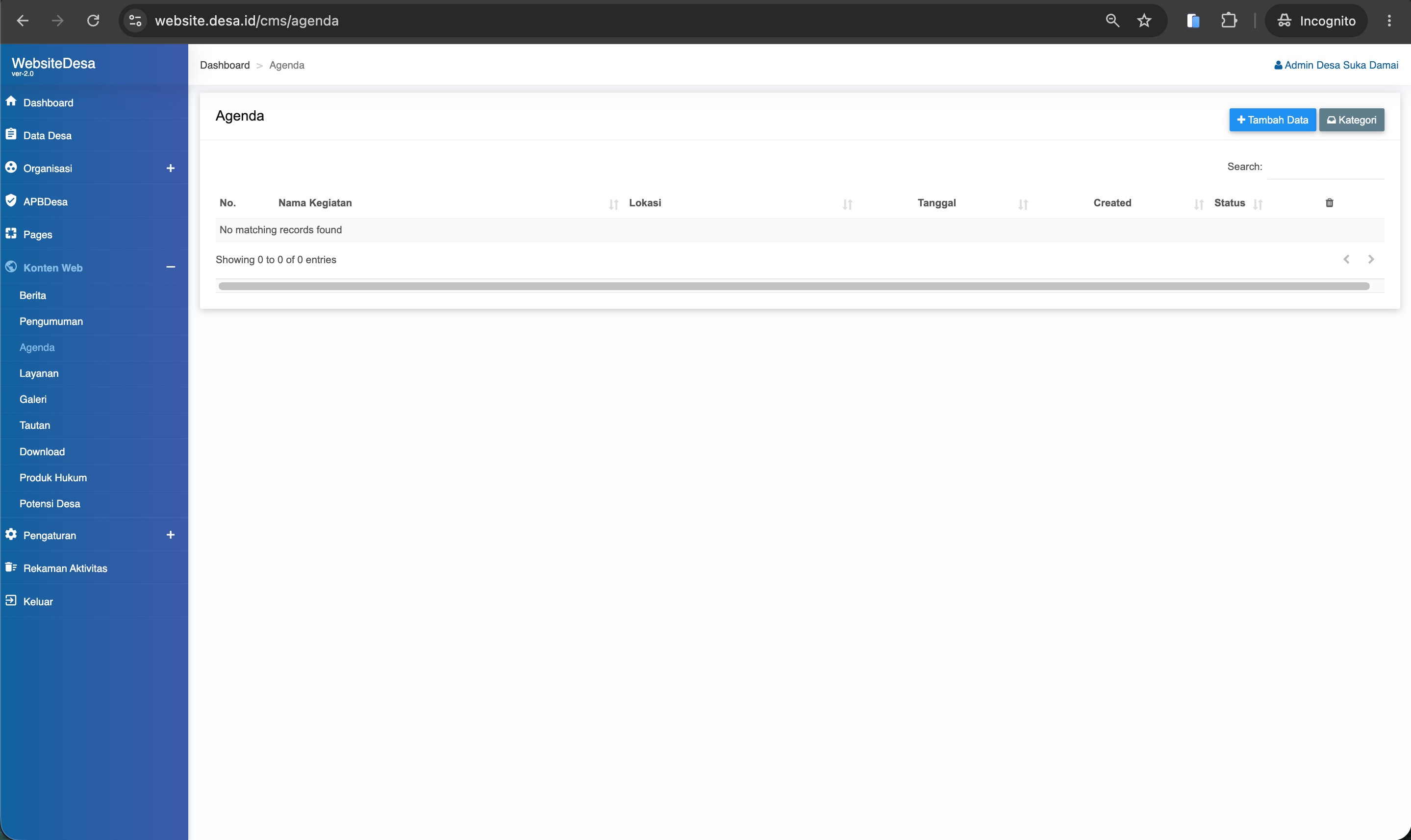 Screenshot Daftar Agenda