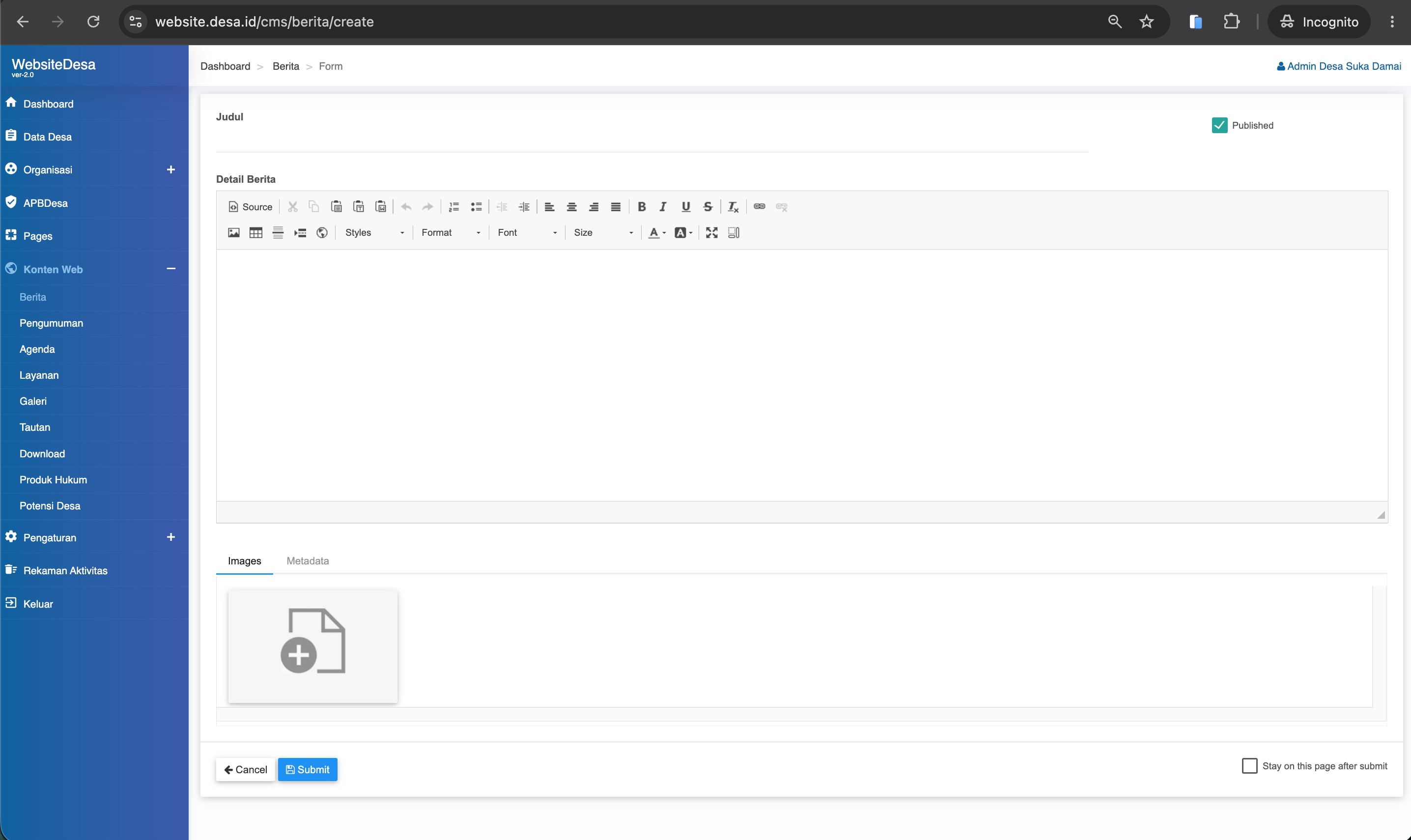 Screenshot Form Tulis Berita