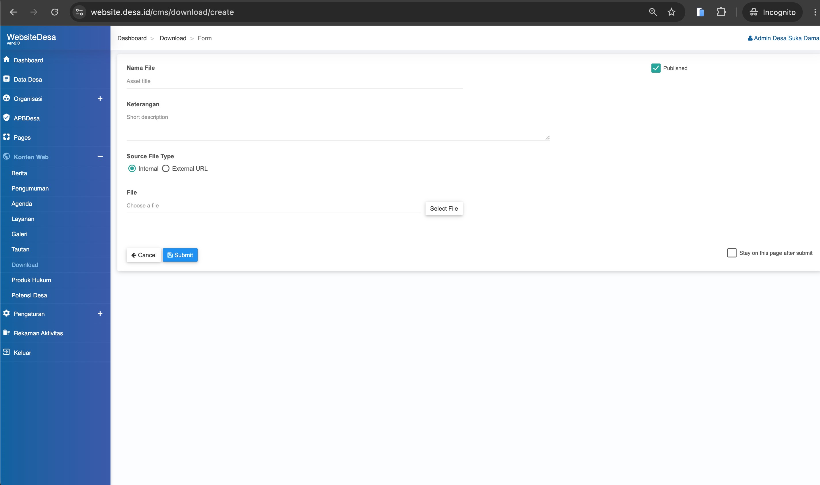 Screenshot Form Upload File