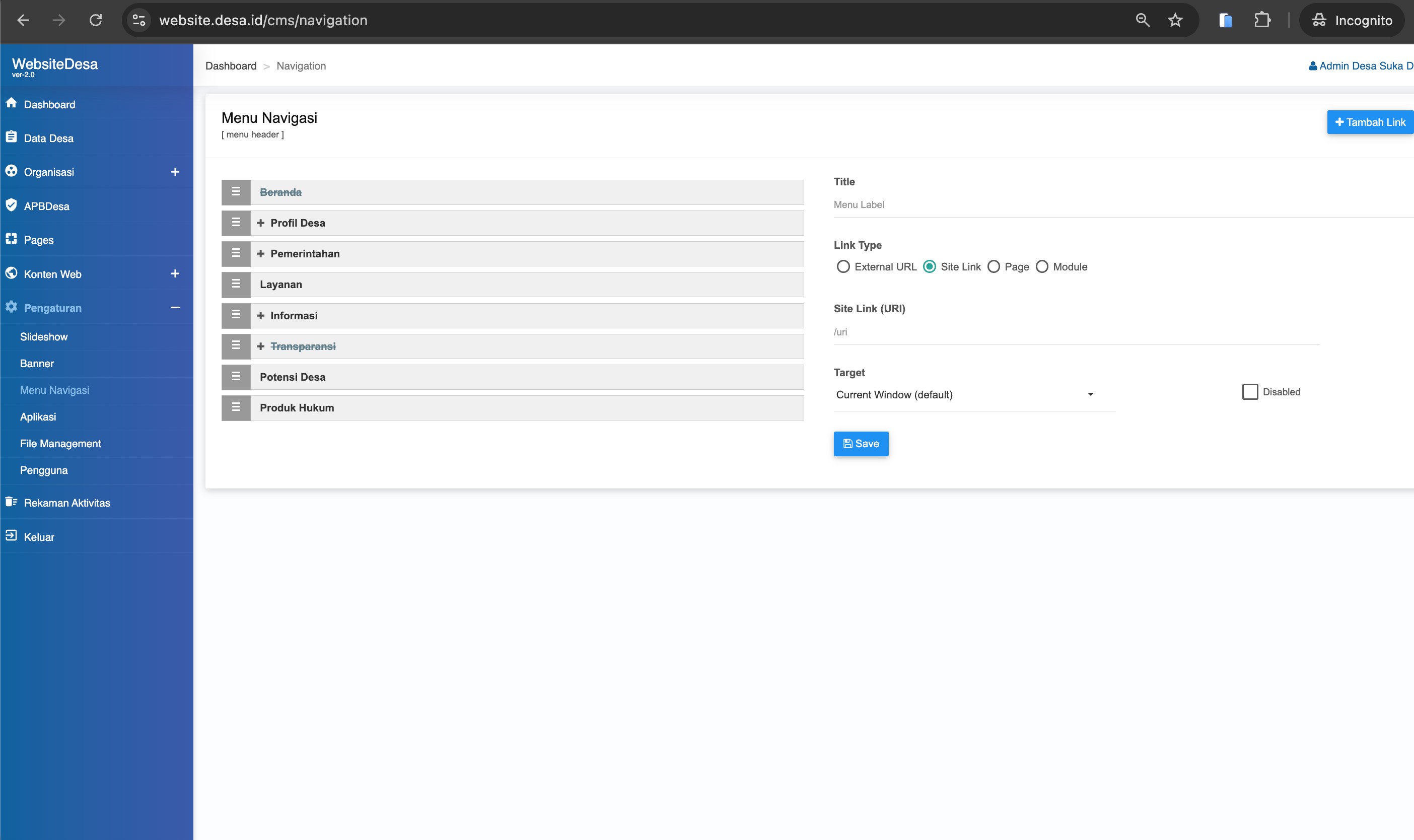 Screenshot Form Tambah Menu