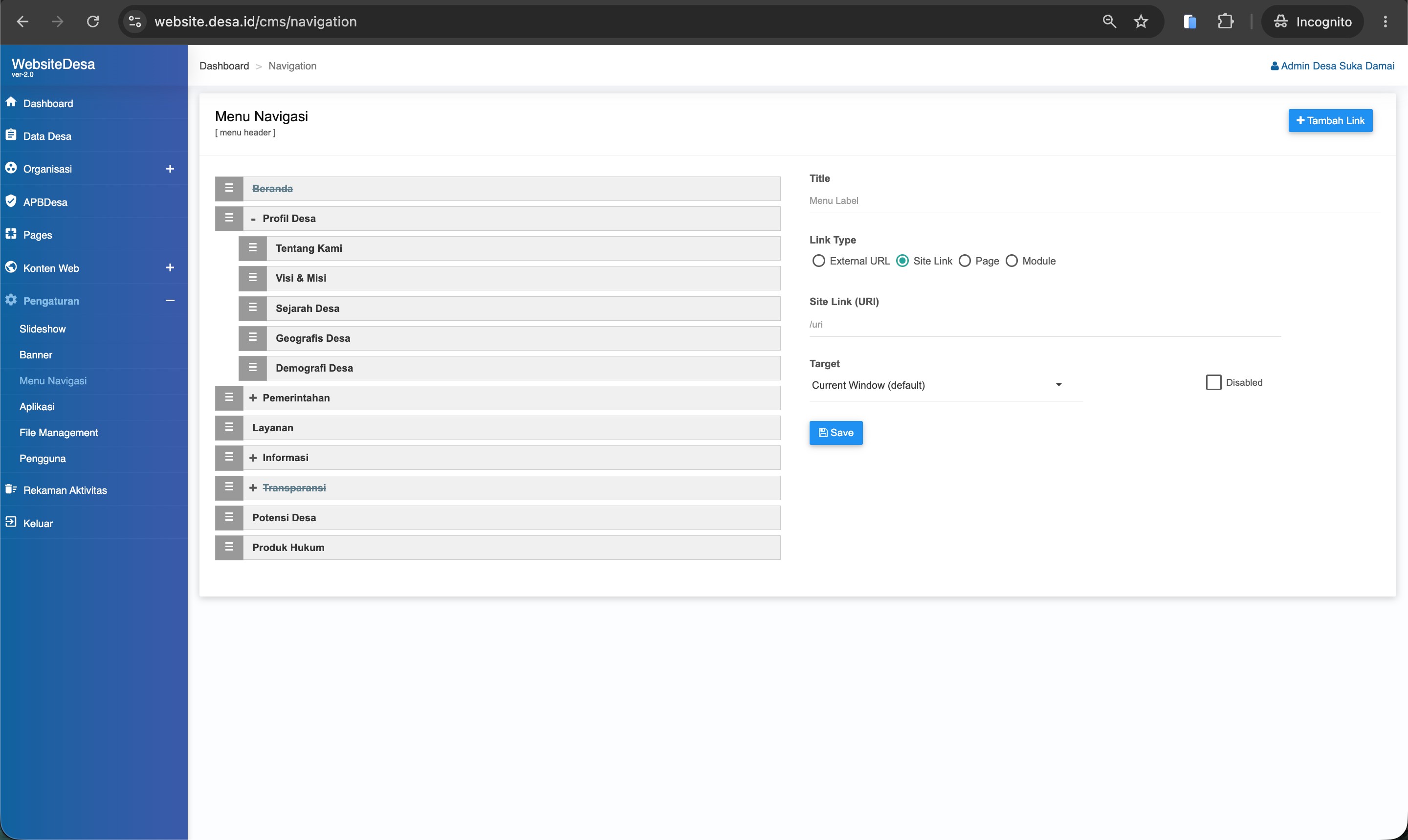 Screenshot Preview Struktur Menu Hierarkis