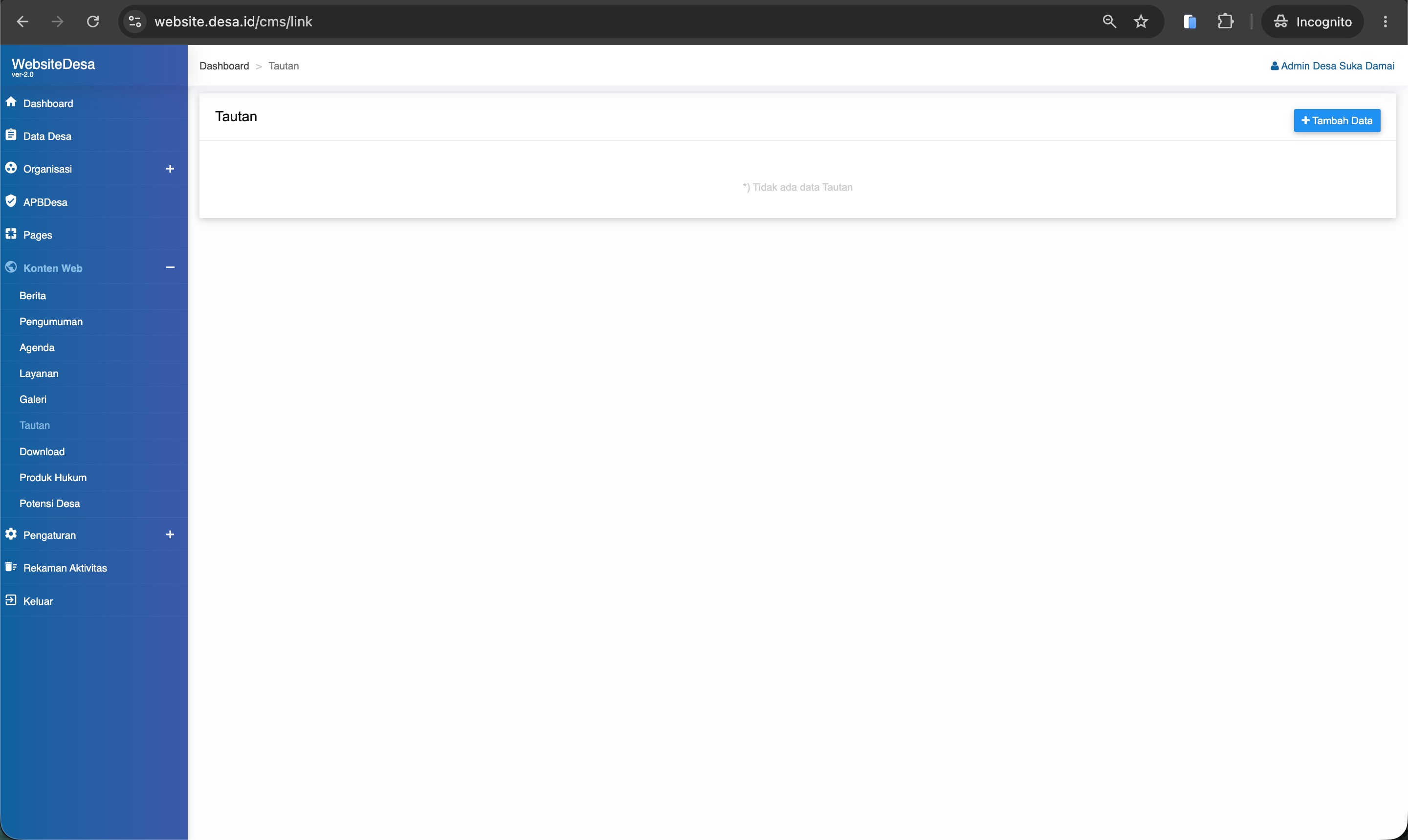 Screenshot Daftar Tautan